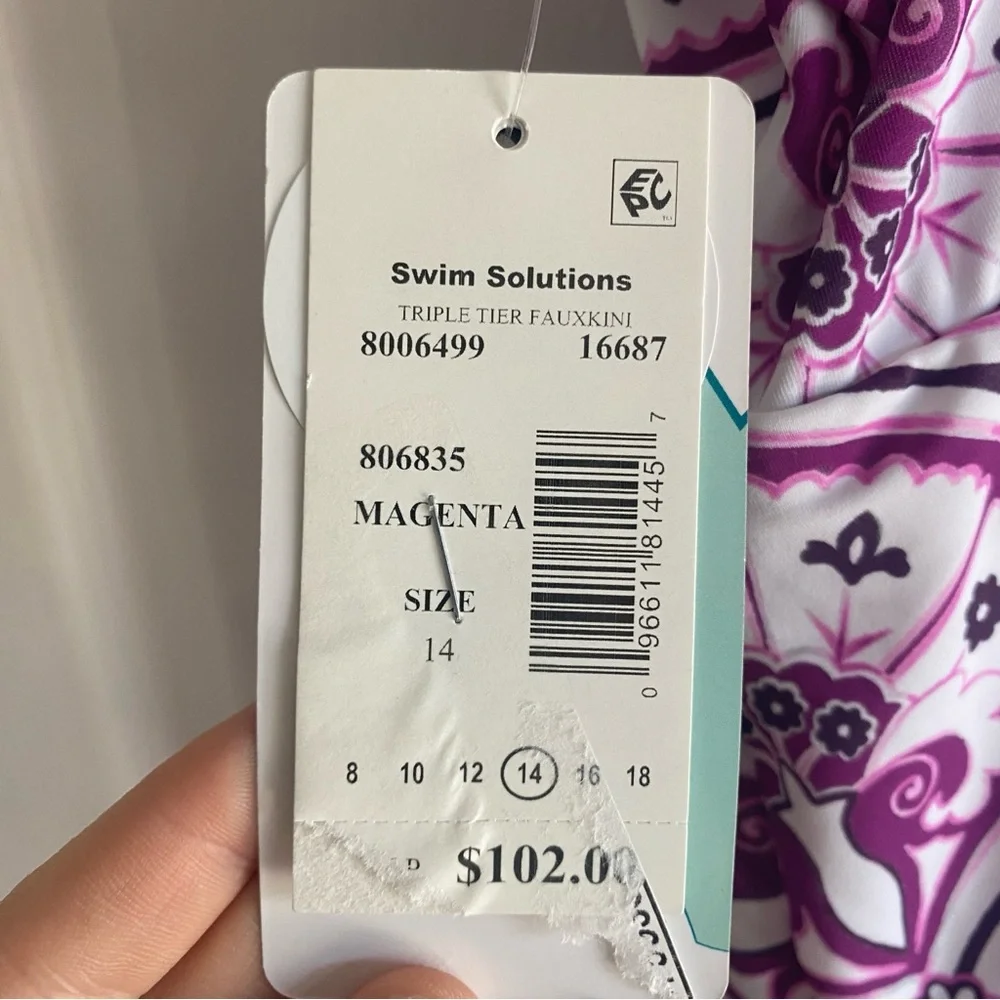 Swim Solutions‎ Triple Tier Faux Tankini One Piece Swimsuit 14 - Picture 3 of 4